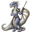 Placeholder: A dragonoid human with silver scales and large glasses along with a long, flexible tail