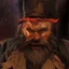 Placeholder: dnd, fantasy, watercolour, stylistic, portrait, illustration, dull colours, male, dwarf, face, bearded, long brows, frugal