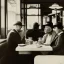 Placeholder: Realist portrait of armadillo people having coffee together in a diner 1920s