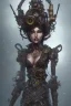 Placeholder: quadriplegic black elf wearing a steampunk exoskeleton powered by gears, in fantasy style