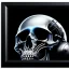 Placeholder: cyberpunk style ink ball skull picture in detailed frame, big black eyes, unreal engine 5, 8k resolution, photorealistic, ultra detailed, frame extreme accurate