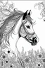 Placeholder: create a 2d black outline, "horse coloring book for girls", coloring page, low details design, black contour, coloring page design, simple background, colorful , card style, coloring page for girls, white background, sketch style