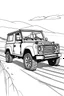 Placeholder: Outline art, no shading, full land Rover defender on the road, cartoon style, thick lines, low details, --ar 9:11