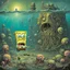 Placeholder: Surreal mutant decayed SpongeBob Squarepants monstrosity, 'he lives in a nightmare under the sea', alternate zombie SpongeBob and Squidward, by Zdzislaw Beksinski, by Jack Davis, by Dave Kendall, sinister unnatural comix underwater landscape, surrealist horror art, creepy eerie dystopian.