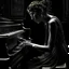 Placeholder: As the music reaches its climax, the woman's body begins to sway back and forth, as if she's lost in the emotions of the song. Tears well up in her eyes, and she lets out a soft, mournful sigh. The recording ends, and she sits back in her chair, lost in thought once againAnd she looks in the other direction style pen drawing