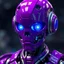 Placeholder: advanced purple cyborg with artificial intelligence, blue eyes in the form of light bulbs, created using complex technologies, robot number "FORGE + FLUX", ultra detailed, HDR, high quality image, realistic image, 8k, high quality, hyperrealism