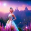 Placeholder: Princess, woman blondie, smile, beautiful place,amazing, flowers, colors, blue and pink butterfly, , realistic, photo real, stars night, detailed, high contrast, 8k high definition, unreal engine 5, extremely sharp detail, light effect, light background