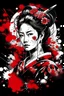 Placeholder: Graphic for t-shirt print. Ink art style Geisha w, red elements ink