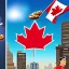 Placeholder: Canadian superhero throwing maple leaf cookies comic book art, realistic style, background is a city under attack maple syrup, Canadian flag in background, high resolution, 8k