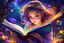 Placeholder: Masterpiece, best quality, adorable digital painting style, beautiful fantasy art, colorful. In a magical world of colorful delight, a beautiful girl finds solace in the night within the pages of the book she holds dear, studying and thinking, banishing all fear, and with each word she reads, magic comes alive in the realms of reading, her dreams thrive, offering a wondrous escape to a world so bright, and in her hands, the book holds endless flight.