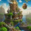 Placeholder: New Land by super mario 3d land with waterfalls, 3d, high detail, symbols, 4k, ray traing, render, future punk, steam punk, magic in blue colors, no other place