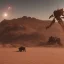 Placeholder: Armored Core machine robot fights another Armored Core fly in the sky in the desert with the ocean where you can see the space in the sky with the twilight on the horizon, 4k resolution