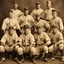 Placeholder: Old-timey Baseball Team Photo, baseball players are alien 'Greys', sepia tones, intricate detail, photorealism, Sports Illustrated cover photo by Charles M. Conlon, canon HD 4D lens, cinematic perfection.