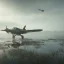 Placeholder: airplane abandoned in swamp, water, glass, fog, highly realistic, highly detailed, intricate