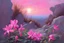 Placeholder: Fuchsia sky, rocks, weeds, sci-f, mountains, rodolphe wytsman and ludwig dettman impressionism paintings