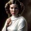 Placeholder: zoomed out stunning photo realistic portrait of carrie fisher as Princess Leia in star wars with photo realistic fine and simple hairstyle, brown eyes, professional majestic photo realistic painting by Ed Blinkey, Atey Ghailan, by Jeremy Mann, Greg Manchess, Antonio Moro, trending on ArtStation, Intricate, High Detail, Sharp focus, dramatic, by greg rutkowski, realism, beautiful and detailed lighting,