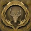 Placeholder: emblem of an elvish forest city with a stag horn on it, very detailed