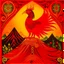 Placeholder: A red volcano with phoenix fire designed in Mehndi design painted by Paul Ranson