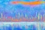 Placeholder: Science fiction city near frozen lake, impressionism painting