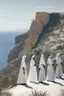 Placeholder: 7 suore africane con tunica grigia giornata di sole precipizio fuori città uomo militare bianco giovane