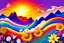 Placeholder: sun, waves, mountains, flowers and rainbow