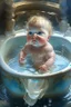 Placeholder: A cherubic infant preciously perched within the confines of a gleaming pristine basin of liquid delightfully immersed in a rambunctious game of water tinkering