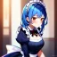 Placeholder: Clear focus, 8k, girl, high quality, detailed, blue hair, red eyes, beautiful lighting, vibrant colors, nervous, maid