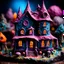 Placeholder: Detailed creepy house made of modeling clay, figures, naïve, Tim Burton, strong texture, extreme detail, Max Ernst, rich moody colors, sparkles, Yves Tanguy, bokeh, odd