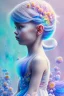 Placeholder: a little girl, side profile, sumetric eyes, blue hair, colorful, watercolor splash, white dress, rainbow flowers, in the style of Camilla d'Errico, hyper detailed, beautiful, complex, trending on artstation, cryengine, national geographic photo, chiaroscuro