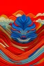 Placeholder: The elements of radio waves are used to form an abstract pattern of simple lines of a Picasso-style Chinese dragon head. The overall image is a frontal view and the colours are mainly red, blue and orange.