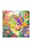 Placeholder: a striking, purple butterfly on a rock in a colorful garden background , child book illustration style, faces must be the same as reference image