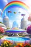 Placeholder: very beautiful, ,flowers, garden,rainbow, cité futuriste ultra moderne, ufos, cascade colorée, domes