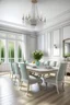 Placeholder: Design the interior decoration of a dining room with a lot of natural light and modern with a light color theme in french style