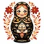 Placeholder: draw matryoshka dolls, the matryoshka is smiling, the kind sweet face of the matryoshka doll, behind the matryoshka Russian patterns in the style of Khokhloma, Khokhloma with gold and black flowers