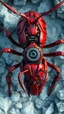 Placeholder: A dynamic aerial view showcasing the fusion of organic and Neumorphism elements, depicting a fully red mecha-ant. Its intricate mechanisms are driven by interlocking gears and complex mechanical teeth embedded throughout its massive frame. The larva's mane is ingeniously replaced with a rotating gear system, amplifying its cybernetic presence. With hyper-techno aesthetics, it prowls silently through the dense, mist-laden snow ice rock