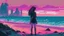Placeholder: synth-wave beach & city, lone girl, iconic:1.8), comic style