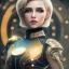 Placeholder: portrait of a woman with short blonde hair and amber eyes,steampunk style,8k quality,full body shot, masterpiece, best quality,sparkling eyes, fluorescent skin, colorful makeup, highly detailed body,sun light, 4K, RAW, depth of field, high contrast, realistic details, 24mm