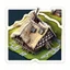 Placeholder: aerial view digital artwork of a Scandinavian longhouse as a sticker