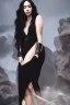 Placeholder: A portrait of a beautiful curvaceous black woman with long black hair, wearing a black dress with a deep v neck, wizard, magical, ethereal, intricate, realistic lighting, soft lighting. Concept art by wlop. Ultra quality 8k. Ultra Realistic