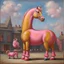 Placeholder: Big pink toy horse.19th painting