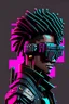 Placeholder: 8 bit black urban punk rocker with augmented reality glasses back gun