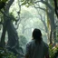 Placeholder: Scene from a modern fantasy live-action movie featuring the "Garden of Practicality", the Clockwork Forest Realm of Ix Chel, Cyberpunk style. At most one human being viewed from the back. Not too close up.