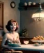 Placeholder: Ultra realistic photographic portrait, happy elegant Gina Lollobrigida woman sitting with arms resting on Italian kitchen table, pretty tortellini dish, classic style decoration, cold, soft color, highly detailed, unreal engine 5, ray tracing, RTX, lumen lighting, ultra detail, volumetric lighting, high definition.