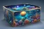 Placeholder: hyperrealistic, 4k, box for storing things with beautiful drawings a lot of colours, very detailed, subnautica, sea plants, seal leviathan, few planets, space, galaxies,