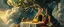 Placeholder: a myrriad and a star golem feast with greek gods, swirling illusion clouds, walls caving in, indian gods also, twisting grid blanket, tree with dimensional door
