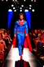 Placeholder: A guy on a fashion runway with Superman elegant Clothes