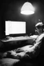 Placeholder: solana king liquidation flush devil in a dark room looing at computer oracle of delphi seeing the future in the style of surrealism black and white