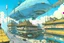Placeholder: sci-fi flying advertising board trough city by Moebius