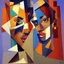 Placeholder: a painting of a man and a woman, a cubist painting by Keith Mallett, cg society, figurative art, cubism, fauvism, art