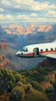 Placeholder: A 1960 commercial airplane with broken glass and doors down in the valley of the Grand Canyon a top view , in a forgotten battlefield over run by vegetation, cutesy tiktok detailed oil painting, grainy, old style